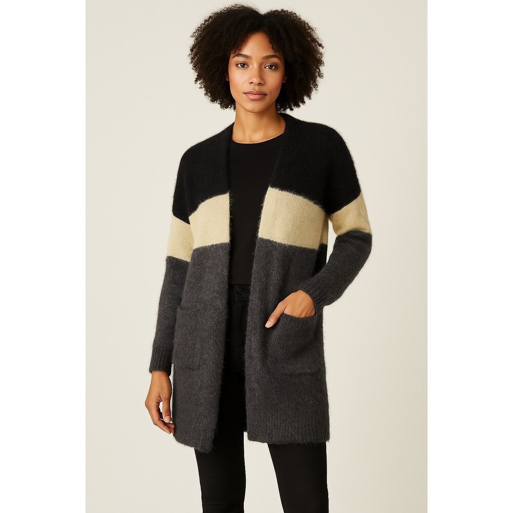 Woven Heart Womens Cardigan Medium Multicolor Fleece Minky Faux Fur Colorblock